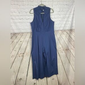 1901 Womens Size 14 Navy Blue Wide Leg Sleeveless Ruffle Neck Jumpsuit NEW